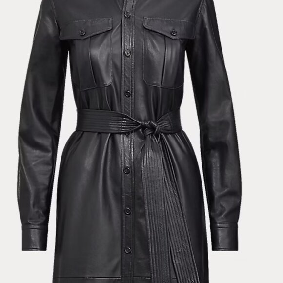 Ralph Lauren Women's Polo Navy Size 4 Leather Shirt Dress, Perfect Condition - Picture 1 of 5